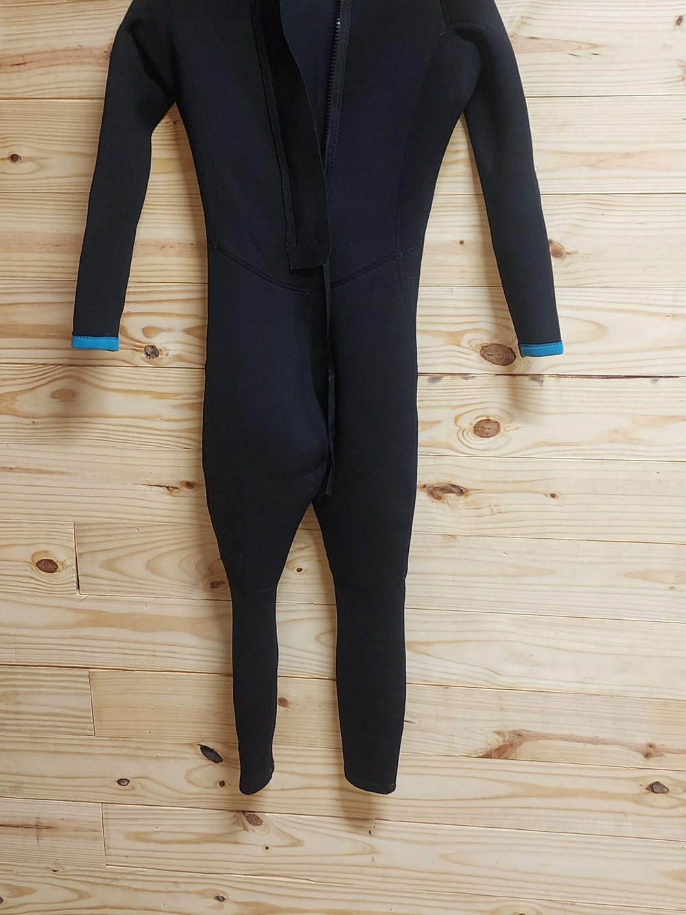 Adult Black WetSuit Full Bodysuit with Blue Cuff Accents Watersports Size Small